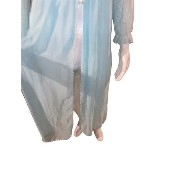 Vintage Sleepwear Sugar Plum Large Light Blue Gown Chemise Lace Fly Away Front - Picture 9 of 16